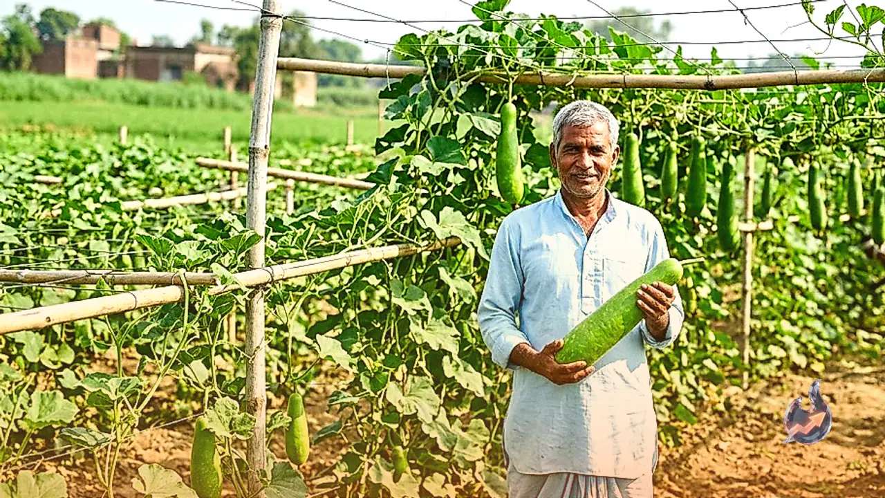 Farmer Jot Narayan Achieves Remarkable Success by Cultivating Bottle Gourd Using Trellis Technique in Gonda UP