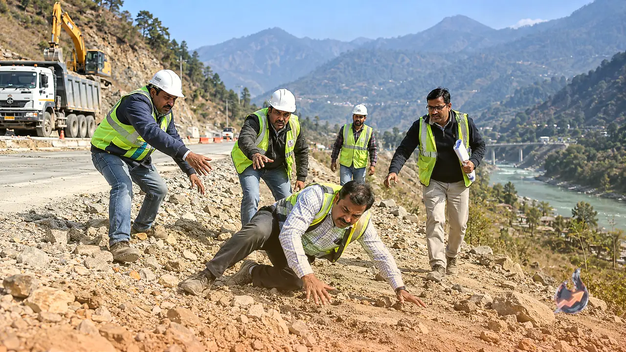 Uttarakhand CM Pushkar Singh Dhami Loses Balance and Falls During Road Inspection