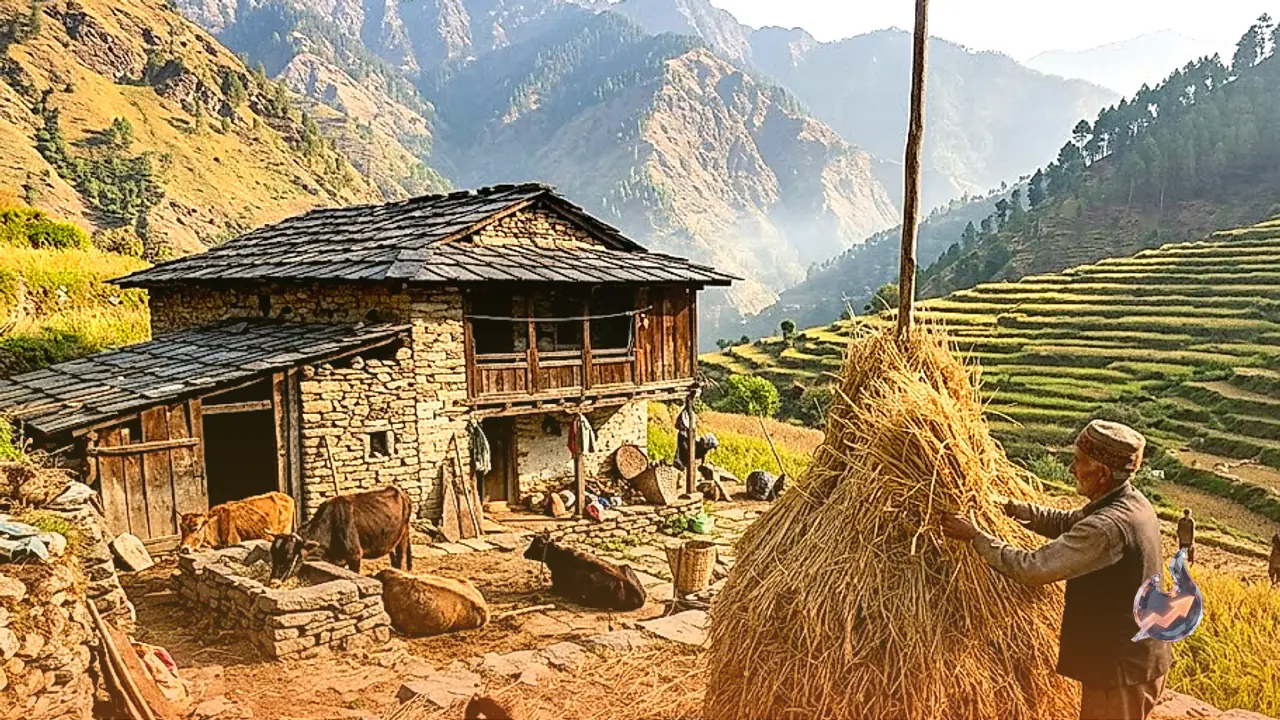 Uttarakhand Mountain Villages Show How Traditional Paddy Straw Storage Solves Winter Cattle Feed Shortages