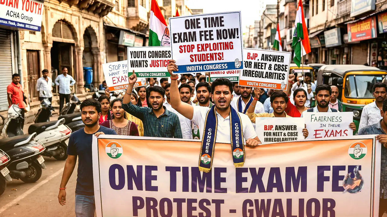 Youth Congress Takes to Gwalior Streets for One Time Exam Fee, Corners BJP Over NEET and CBSE Irregularities