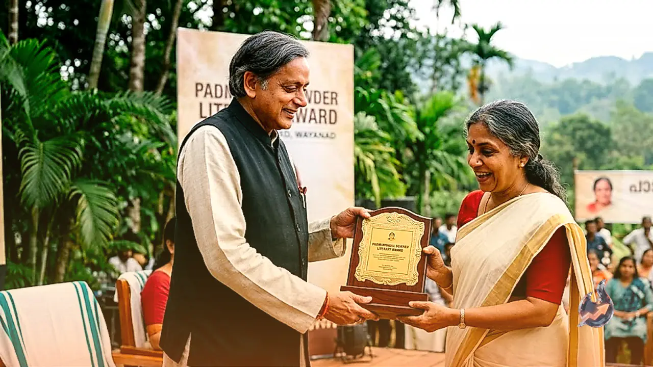 Shashi Tharoor Presents PadmaPrabha Literary Award to Novelist R Rajasree in Wayanad