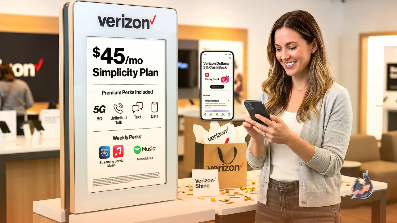 Verizon का नया Simplicity प्लान: 45 डॉलर में प्रीमियम सुविधाएं, हर सोमवार मुफ्त गिफ्ट और 3% कैशबैक की पूरी जानकारी