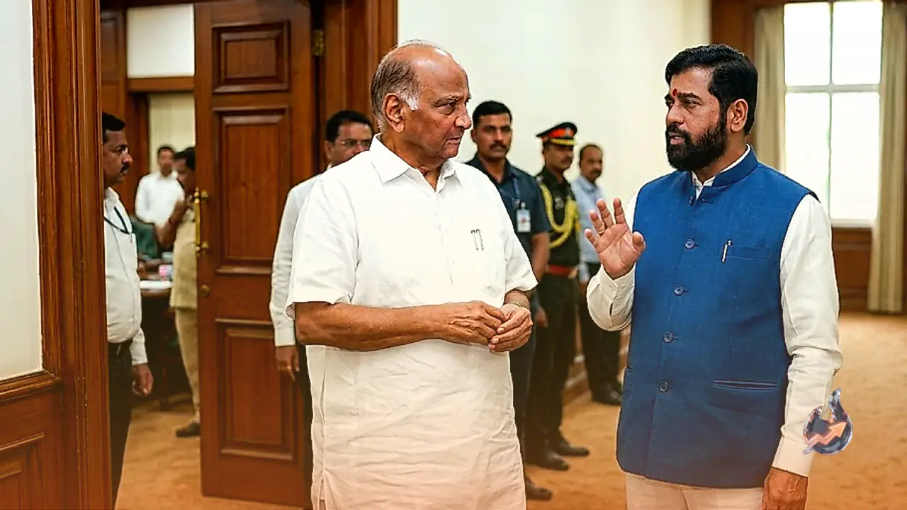 Sharad Pawar and Eknath Shinde meeting at Assembly fuels fresh Maharashtra political rumors