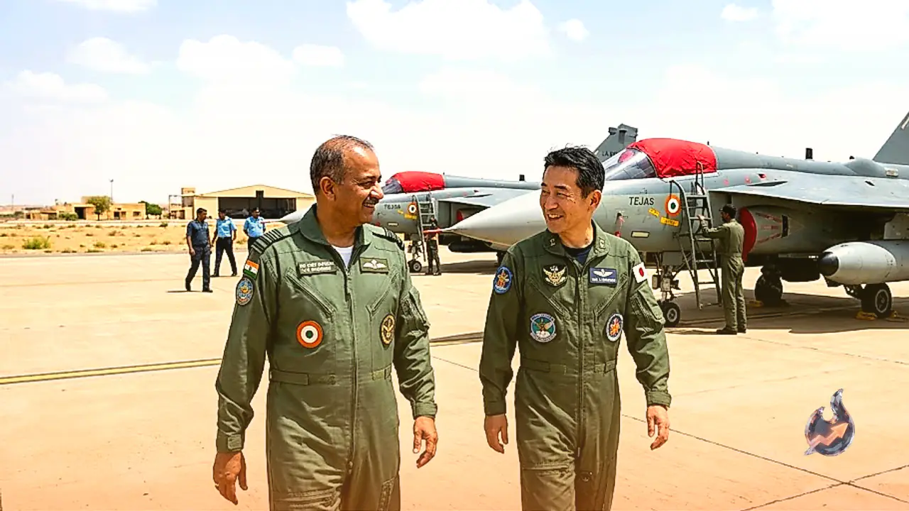 Air Chiefs of India and Japan Take to Skies in Tejas Fighters During Veer Guardian 2026