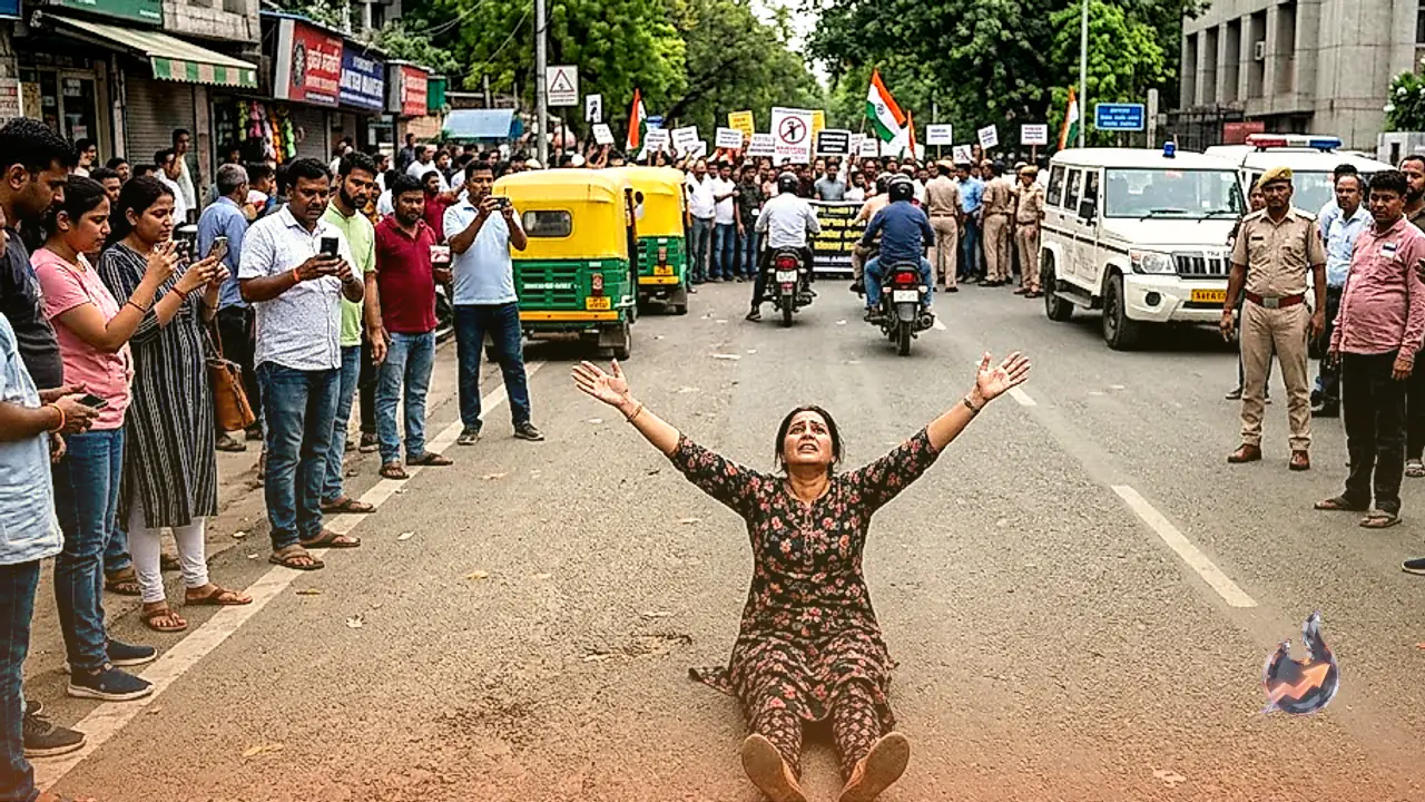 Viral Clip Shows Woman Lying on Delhi Road Demanding to Hug Vijay Thalapathy Amid Election Commission Protests