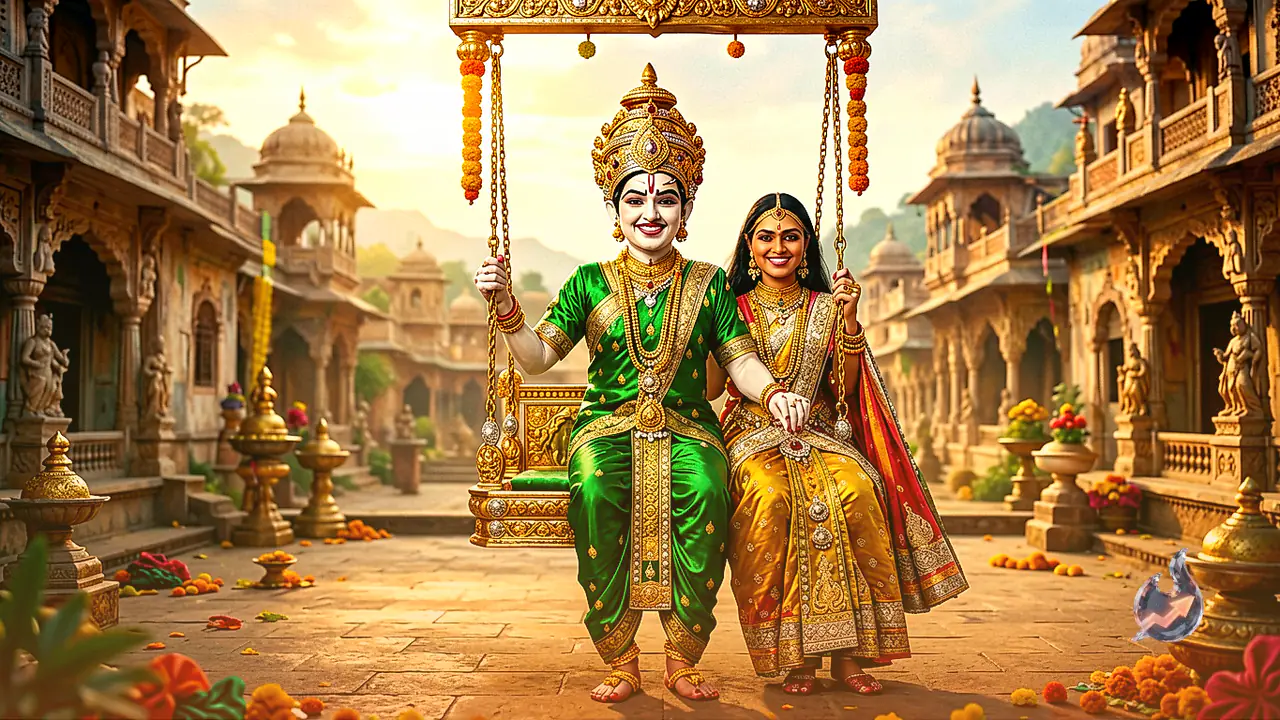 Banke Bihari Adorned in Green Dress Worth 8 Lakhs as Lord Krishna and Radha Rani Swing on 1000 kg Gold-Silver Swing in Vrindavan