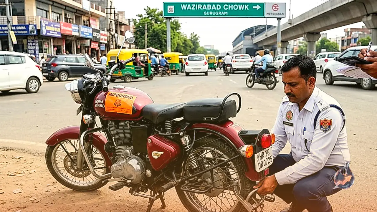 Gurugram Police Impound Motorcycle With 43 Pending Traffic Fines Totaling Rs 1.94 Lakh at Wazirabad Chowk