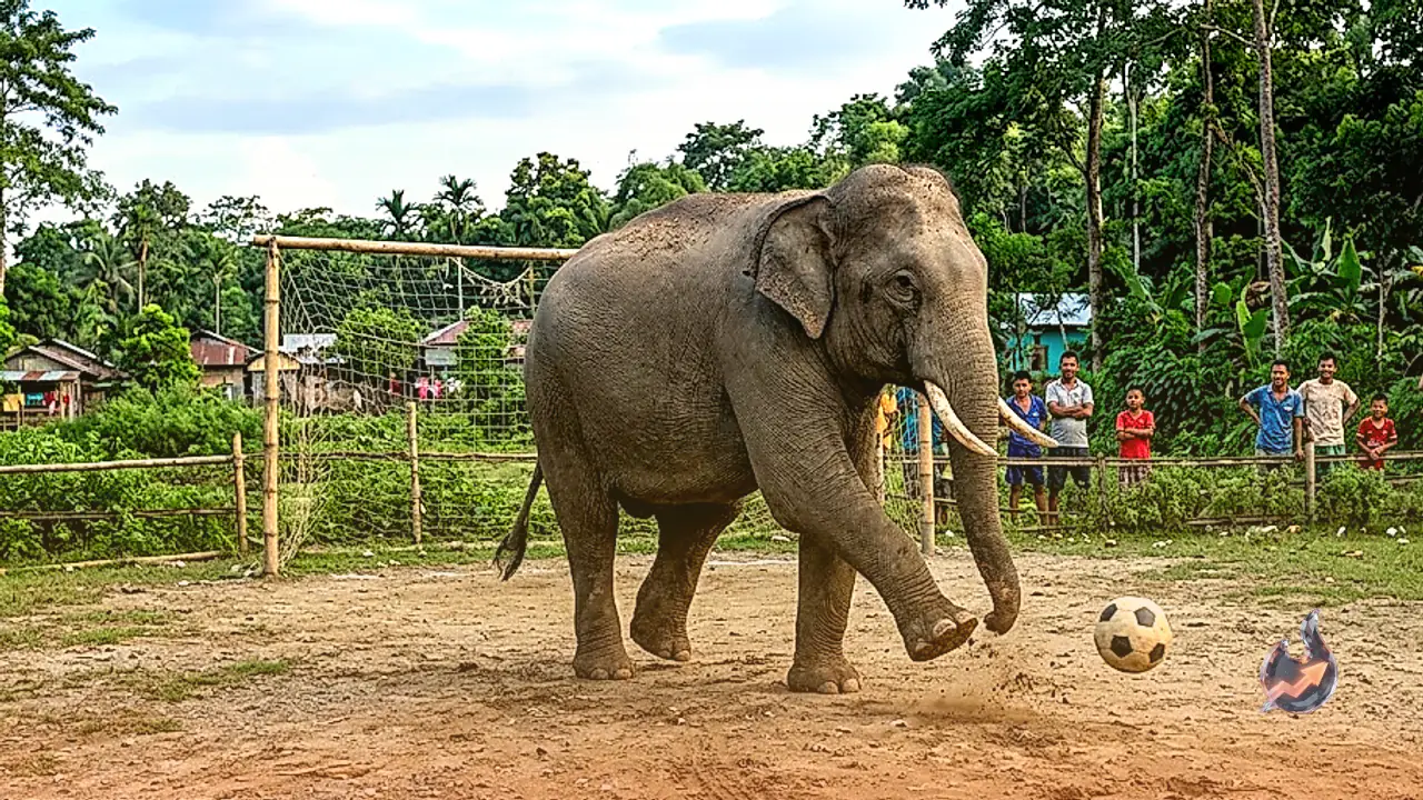 Wild elephant spotted playing football in Numaligarh playground in Assam