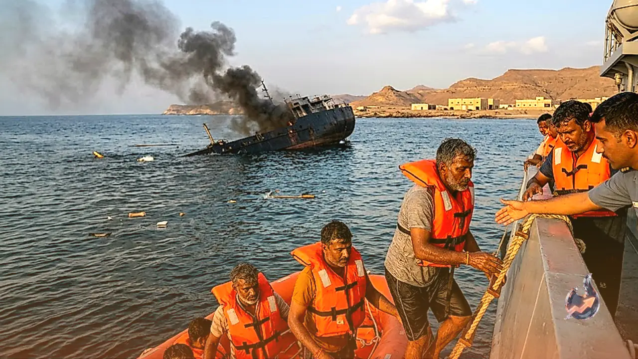 Indian-Flagged Vessel MSV Faize Noore Oliya Sinks Off Yemen Coast After Projectile Strike, All 14 Crew Saved