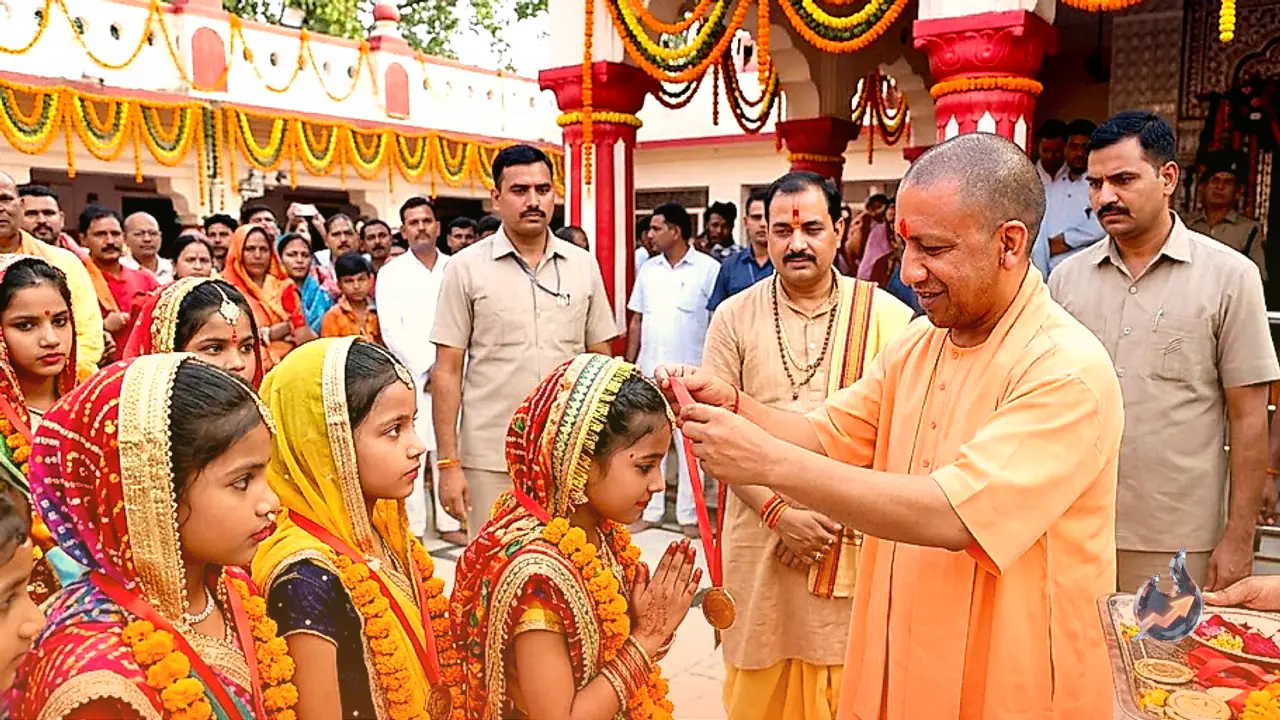बलरामपुर के मां पाटेश्वरी मंदिर में योगी आदित्यनाथ ने की पूजा, बालिकाओं को पदक देकर नवाजा