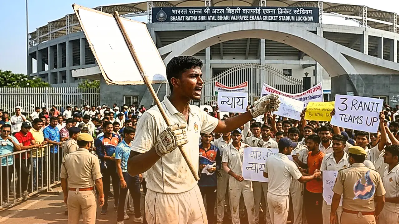 यूपी में तीन रणजी टीमों की मांग को लेकर सड़कों पर उतरे युवा खिलाड़ी, इकाना स्टेडियम के बाहर प्रदर्शन