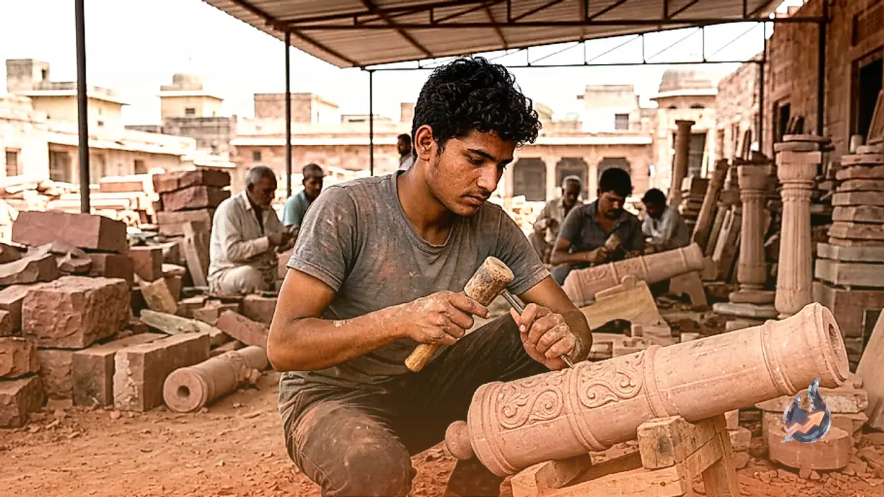 Youth craftsman carves cannons from Karauli red stone as nationwide demand surges